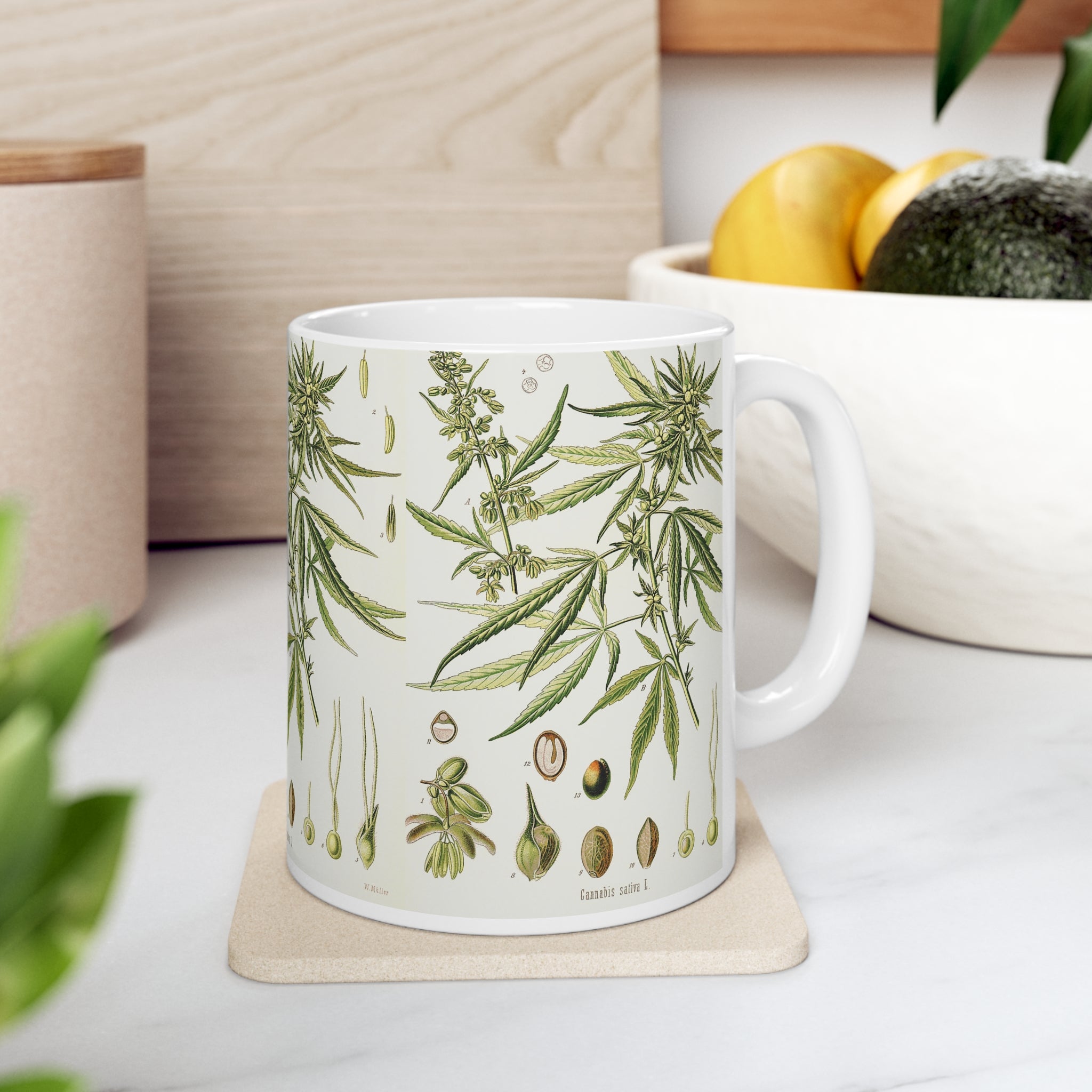 Vintage Cannabis Botanical Print Ceramic Mug 11oz