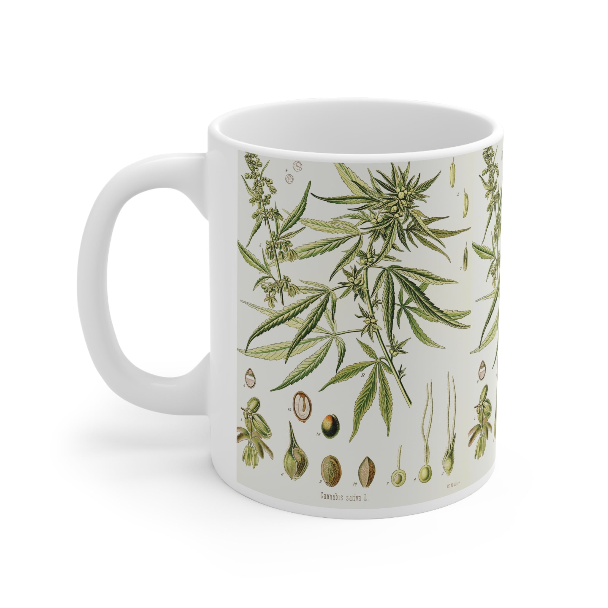 Vintage Cannabis Botanical Print Ceramic Mug 11oz